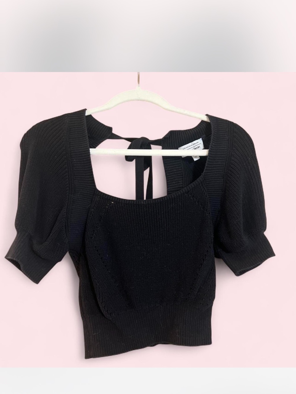 & Other Stories Black Puff Sleeve Crop Top with Back Tie